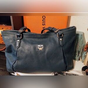 MCM Leather Tote Bag Dark Teal